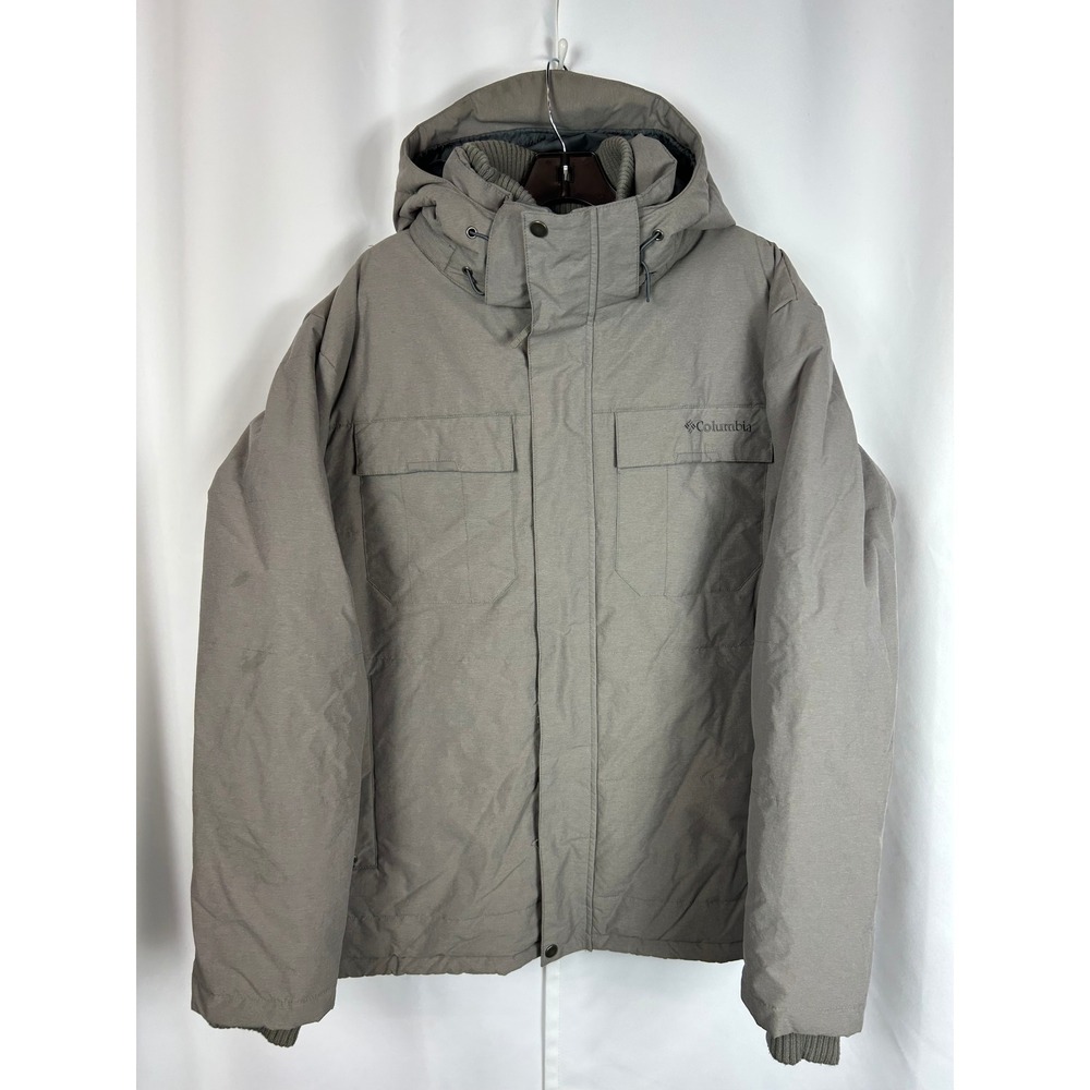 Columbia Taupe Gray Hooded Insulated Winter Utility Jacket Mens Large Gorpcore